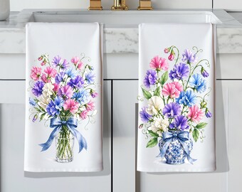 Erbsen Blumen Geschirrtuch: Frühling Küchen Dekor