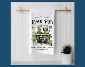 Irish Pub Shamrock Kitchen Towel, St. Patrick's Day Decor