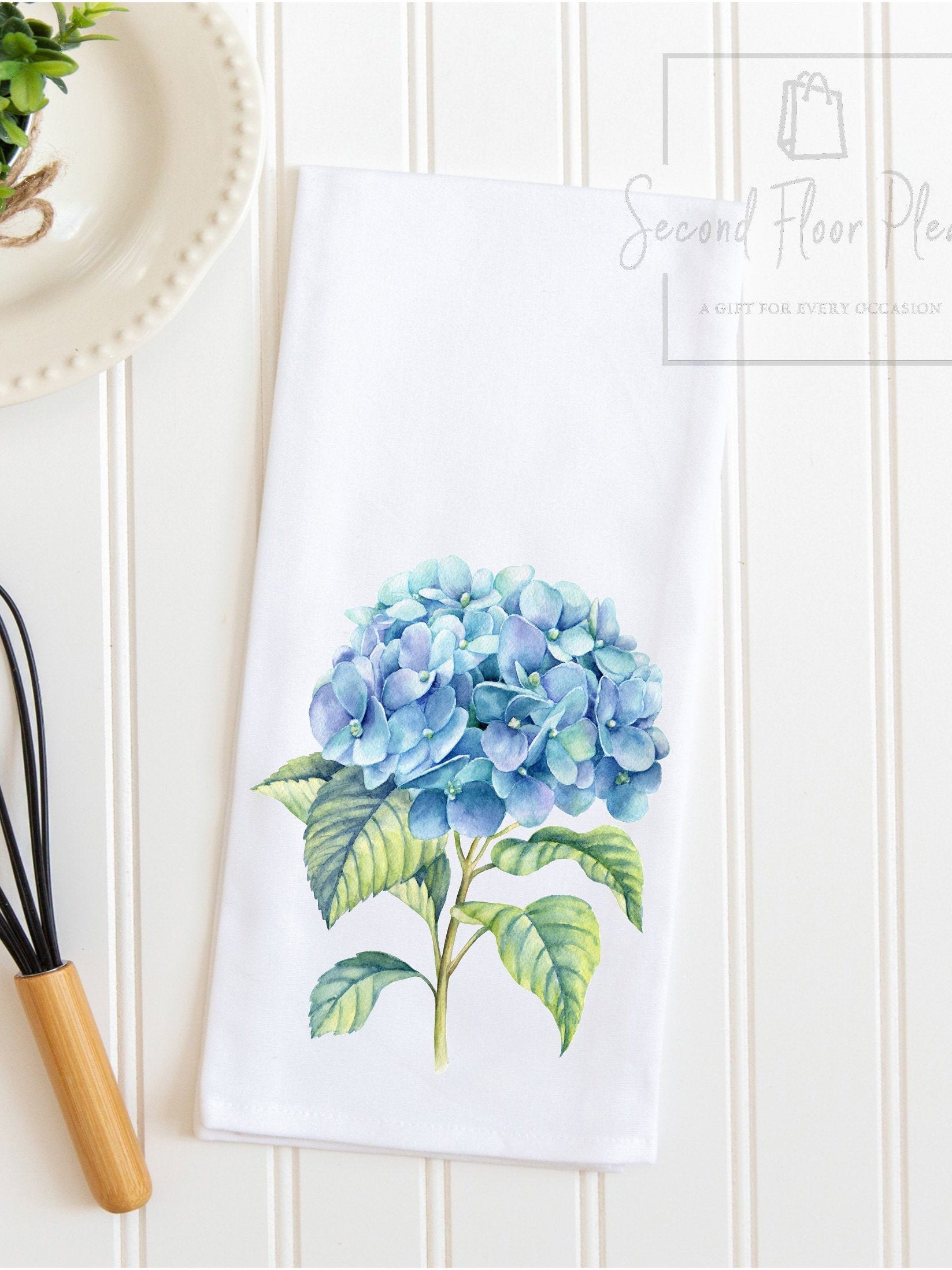 Blue Hydrangea Floral Tea Towel Hydrangea Kitchen Towel Etsy