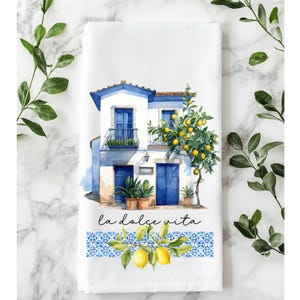Keukenhanddoek Italian Lemons: La Dolce Vita Blue & White Decor