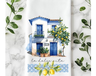 Italian Lemons Kitchen Towel: La Dolce Vita Blue & White Decor