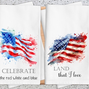 Patriotic Kitchen Dish Towel, Patriotic Flags , 4th of July, Memorial Day Decor, Land That I Love Patriotic Kitchen Gift