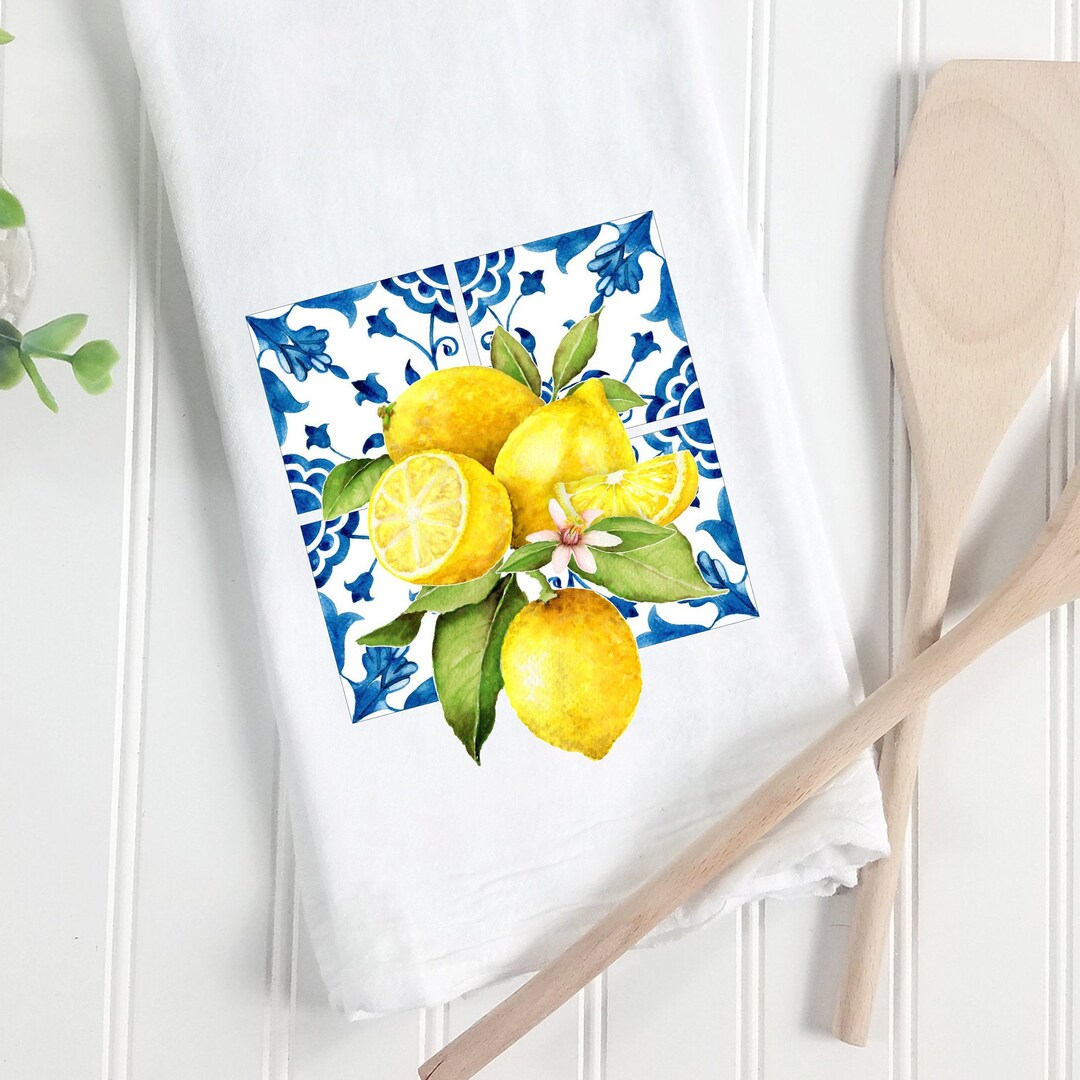 Lemon Pattern Navy Blue Kitchen Towel