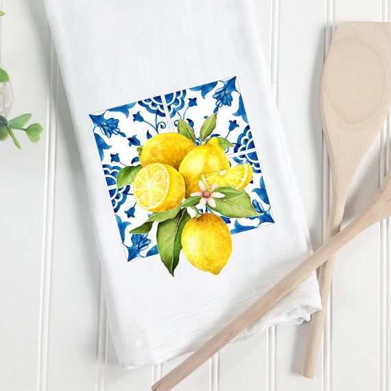 Lemons Navy Blue Dish Towel Hand Towel Set, Leamon Tea Towels, Lemon Fruit Kitchen  Towels, Lemon Drying Towels, Kitchen Tea Towels, Towels 