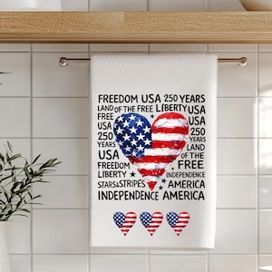 Patriotic Kitchen Dish Towel, Red White and Blue Tea Towel, 4th of July, Memorial Day Decor, Patriotic Kitchen Gift
