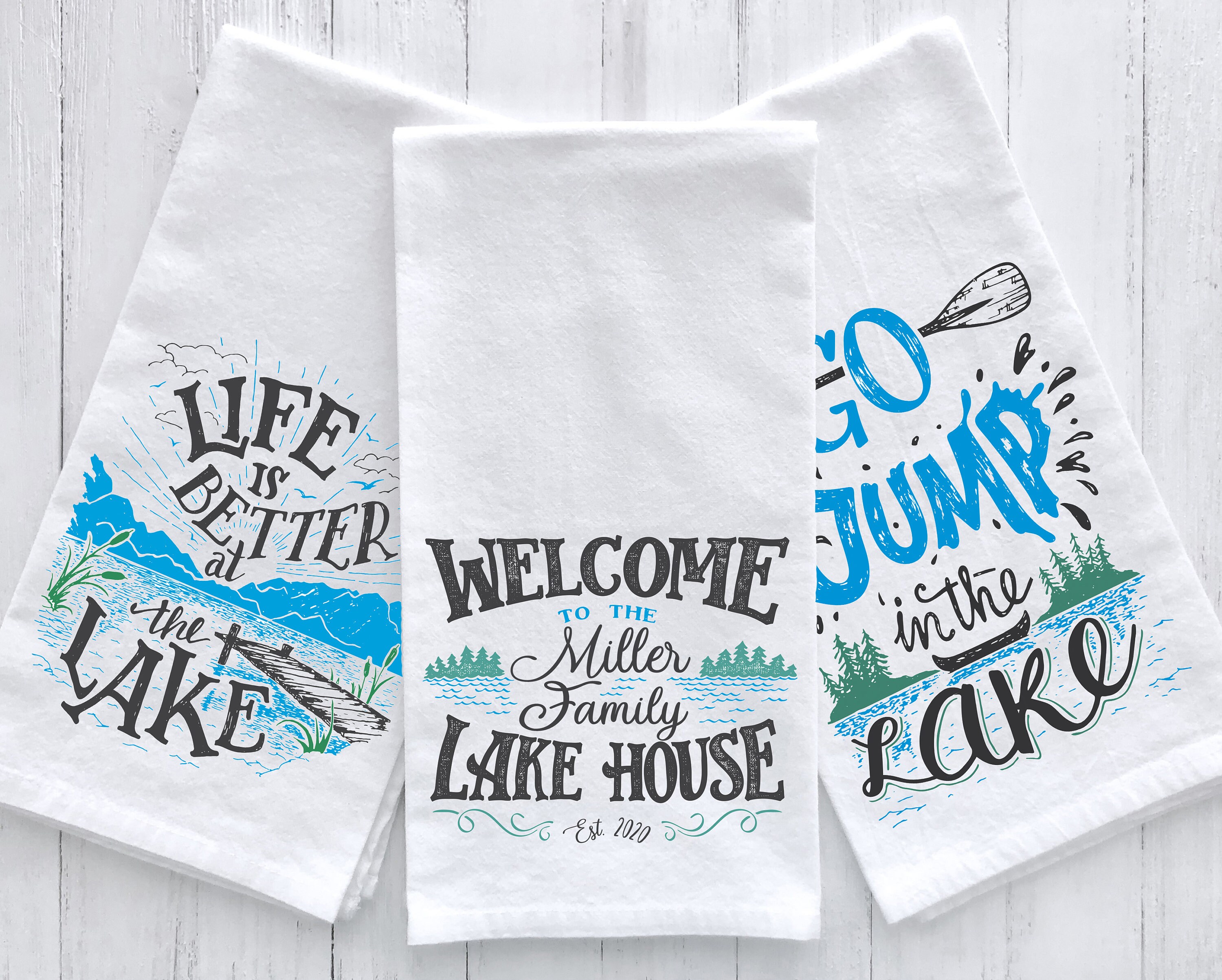 Personalized Lake House Kitchen Towel Set Custom Lake House Etsy