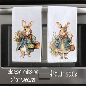 Bunny Tea Towel Set: Vintage Rabbit, Easter Kitchen Decor - Etsy