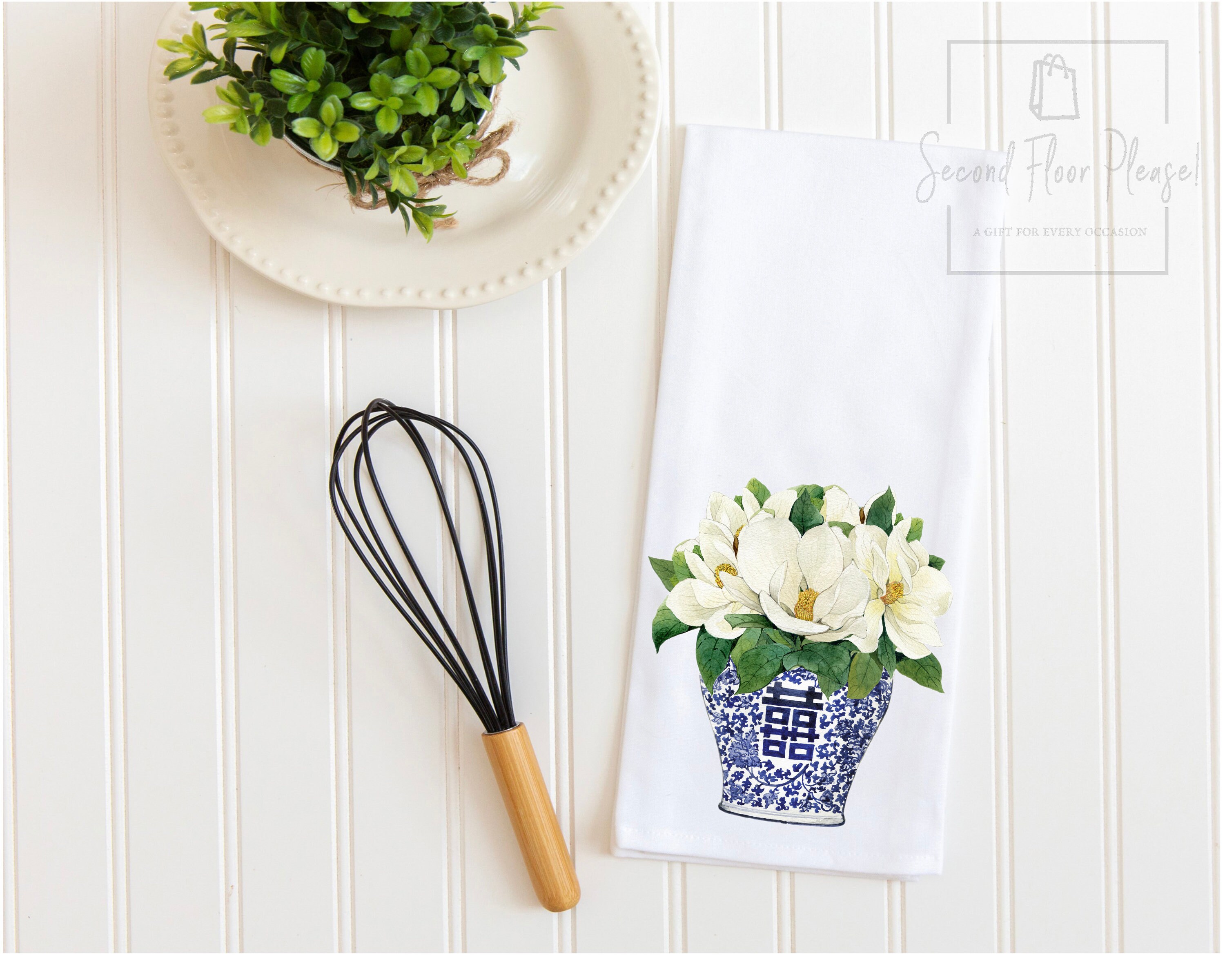 Kitchen Towel Blue Floral Chinoiserie Tea Towel Magnolia Etsy