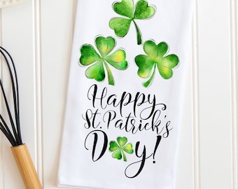 St. Patrick's Day Kitchen Towel, Shamrock Clover Decor
