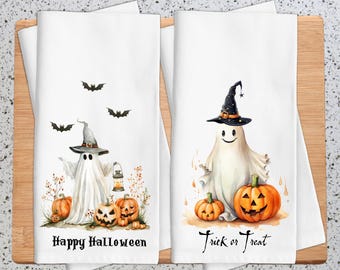 Halloween Kitchen Towel: Ghost and Jack O'Lantern Cotton Decor