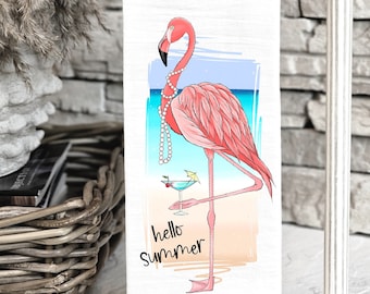 Summer Flamingo Tea Towel, Flamingos and Cocktails Decorative Bar Towel, Kitchen Towels, Flamingo Kitchen Decor