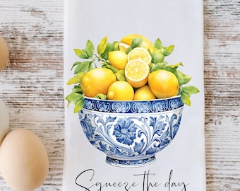 Zitronen-Geschirrtuch, Zitronen-Chinoiserie-Schüssel-Geschirrtuch, gelbe Zitrone-Küchendekoration, Obst-Handtuch, kleines Geschenk, Chinoiserie-Dekor