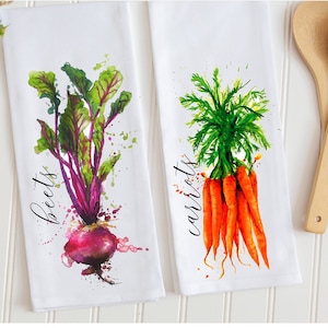 Vegetable Decorative Kitchen Tea Towels, Carrots, Corn, Beets, Cook&#39;s Gift, Kitchen Linens, Decorative Dish Towels, Kitchen Décor