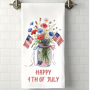 Patriotic Kitchen Tea Towels, Red White and Blue Floral , 4th of July, Memorial Day Decor, Kitchen gift