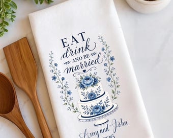 Personalisiertes Küchentuch | Einzigartiges Küche Dekor, Hochzeitsgeschenk, Bridal Shower, Blau und Weiß