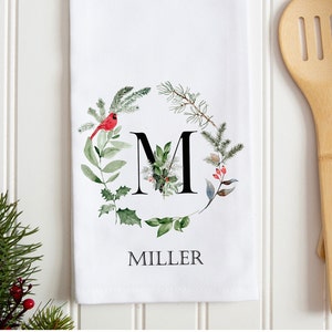 Personalized Christmas Dish Towel Custom Monogram Holiday Gift