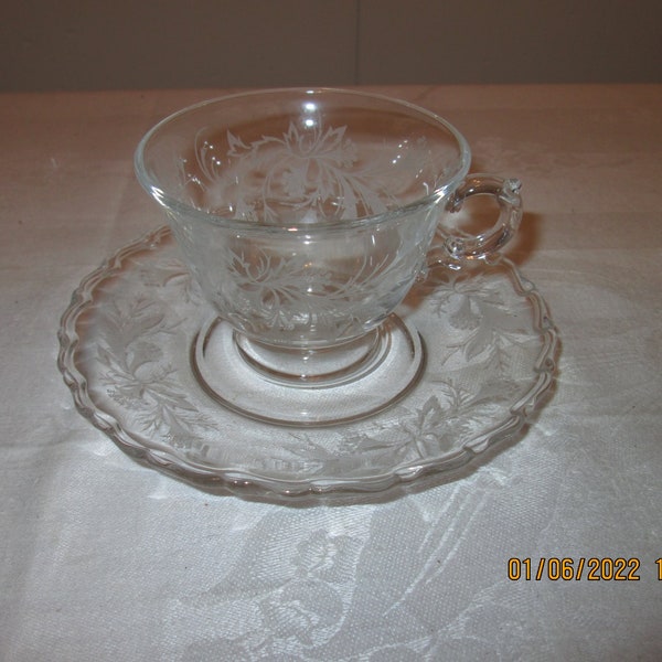 Fostoria HEATHER Pattern  Elegant Glass Cup and Saucer