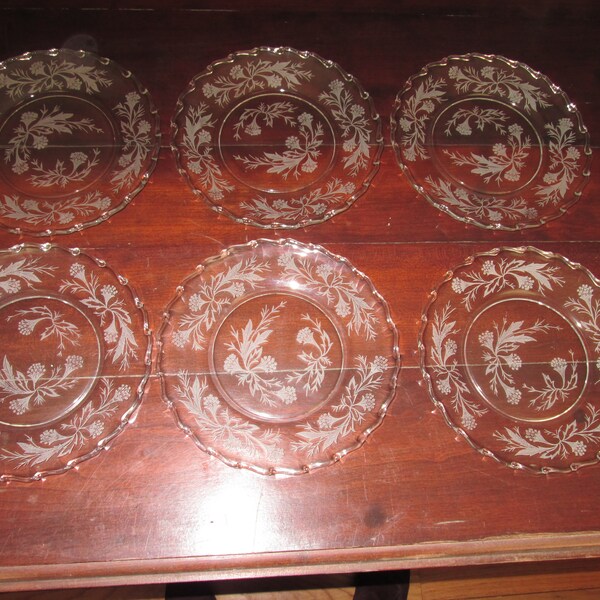 Set of 6 Fostoria HEATHER 10-1/4" Dinner Plate in Mint Condition Elegant Glassware