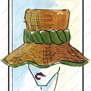 May include: A wide-brimmed straw hat in brown and green with a woven design. The hat has a green band with a braided design.