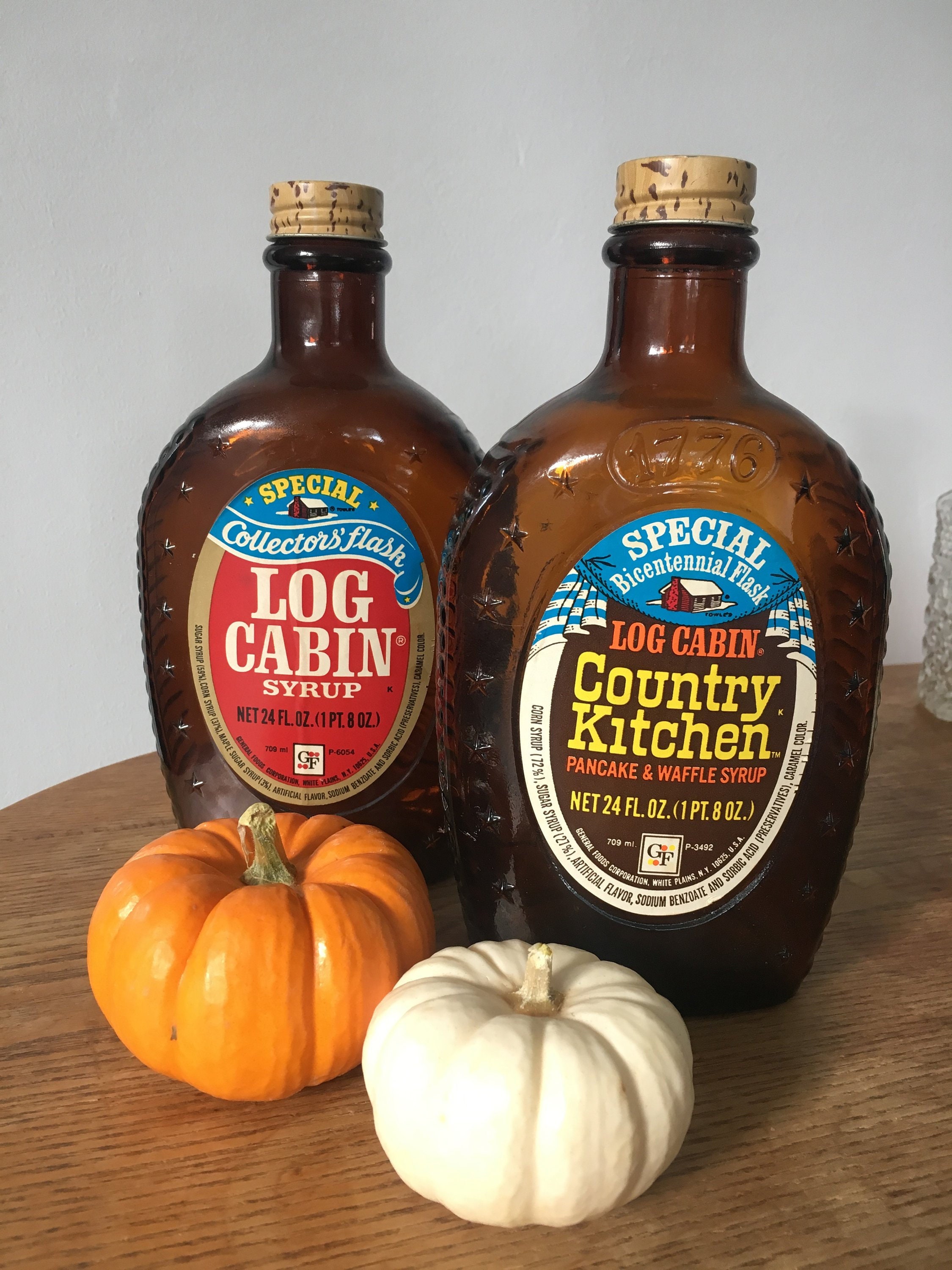 Set of Vintage Log Cabin Maple Syrup Brown Glass Jars/flasks Etsy