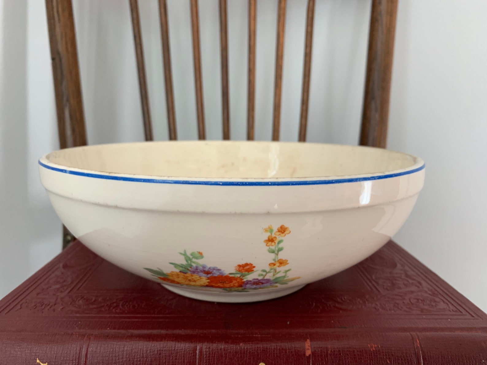Antique Universal Cambridge Pottery Bowl Floral Pattern Etsy