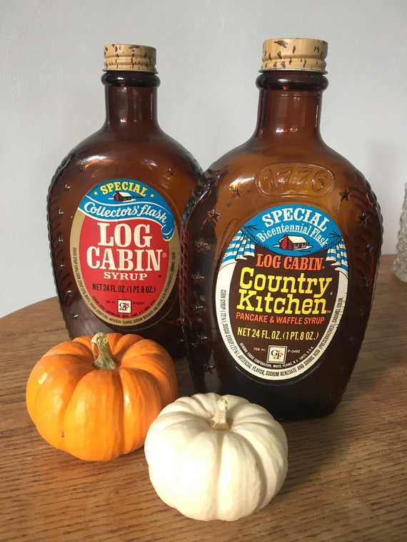 Set of Vintage Log Cabin Maple Syrup Brown Glass Jars/flasks Etsy