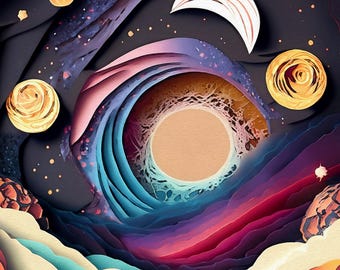 Digital Download Art | Space Art Print | Layered Paper Galaxy Artwork | Printable Wall Art | Digital Painting