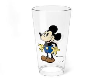 16oz Glass Cup, Classic Disney Mickey Mouse Art on High Quality Clear Glass Cup, Vintage Mickey Mouse, Gift for Disney Fans, Collectible Cup