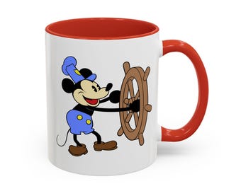 Tazza da caffè classica con Topolino, 11 o 15 once - Topolino a vapore, regalo per i fan Disney, tazza da caffè in ceramica, tazza Disney da collezione