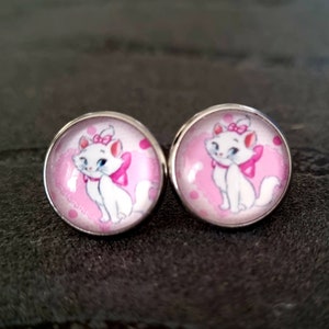 Boucles D'oreilles Pendantes Petit Chat - Rose Et Blanc, Dormeuses En Acier Inoxydable | Neuf Avec étiquettes