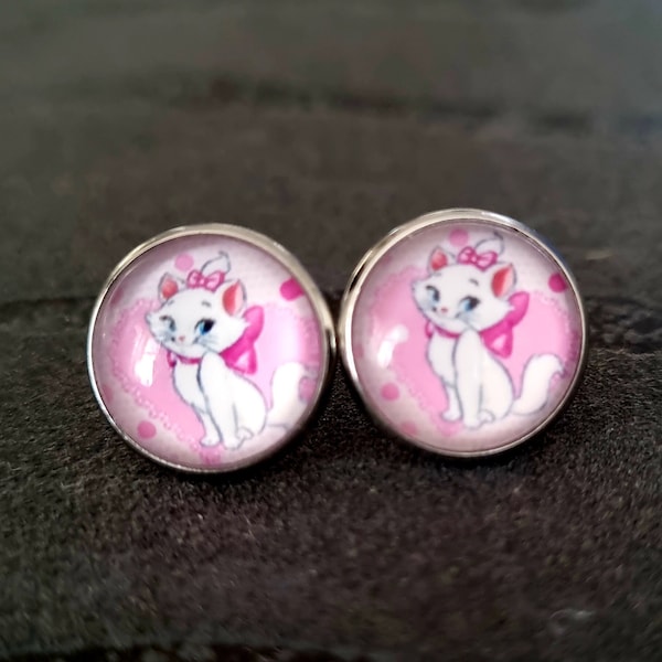 Ohrstecker Marie Disney Aristocats Katze rosa weiß Silber Gold Roségold Ohrringe NEU Handmade Comic Schmuck Accessoires Geschenkidee Item