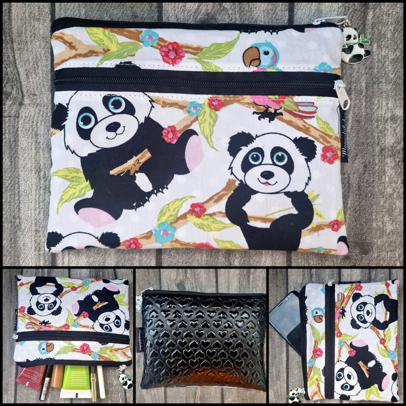 Schminktasche Panda Pandabären Niedlich Mäppchen Tropisch Bärchen Kunstleder Etui Tabaktasche Tropisch Tiere Handmade Geschenkidee Süß 画像 6