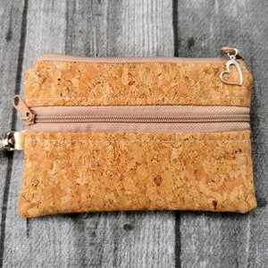 Schlüsseltasche Groß oder Klein Geldbörse Kork Silber Glitzer Anhänger 2in1 Etui Schlüsseletui NEU Handmade Vegan Natur