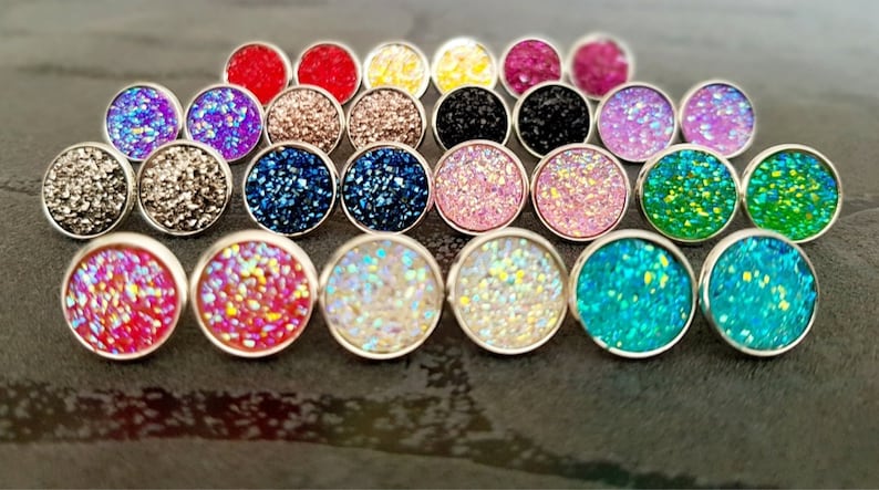 Oorknopjes zilver kristal kristallen ronde oorbellen met zetting dames oorbellen diverse kleuren glitter druzy steen 12 mm afbeelding 1