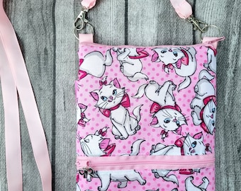 Shoulder Bag Marie Aristocats Pink White Vaccination Pass Case Disney Case Carrying Bag Comic Cats Bow Faux Leather Handmade Gift Idea