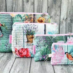 Bolsa cosmética para chave, bolsa de lavagem para óculos, conjunto de bolsa para troca de óculos, vintage, madeira, chique, flores, lavanda, natureza, bolsa, pássaro