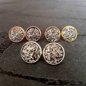 Oorknopjes zilver kristal kristallen ronde oorbellen met zetting dames oorbellen diverse kleuren glitter druzy steen 12 mm Antrazit