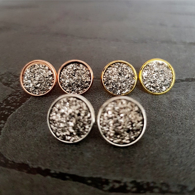 Ohrstecker Silber Crystal Kristalle Rund Ohrringe mit Fassung Damenohrring verschiedene Farben Glitzer Druzy Stein 12mm Antrazit