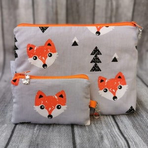 Bolsa de cosméticos y llavero con diseño de lunares de zorro, animales, gris y naranja, bolsa de maquillaje, juego de regalo, estuche, billetera, mini estuche para llaves para niños