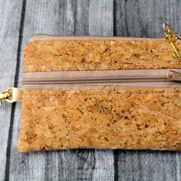 Schlüsseltasche Groß oder Klein Geldbörse Kork Gold Glitzer Anhänger Schlüsseletui NEU Handmade Mäppchen Geschenkidee Natur Vegan