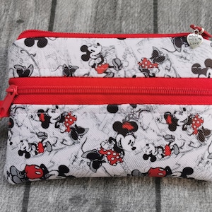 Portachiavi mini portafoglio Topolino Minnie Disney portachiavi rosso bianco NUOVO Astuccio realizzato a mano idea regalo stabile in ecopelle vegana