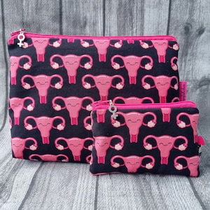 Kosmetiktasche & Schlüsselanhänger Set Frauen Weiblich Geschlecht Feminin Organ schwarz pink Schminktasche Mini Geldbörse Handmade Lustig