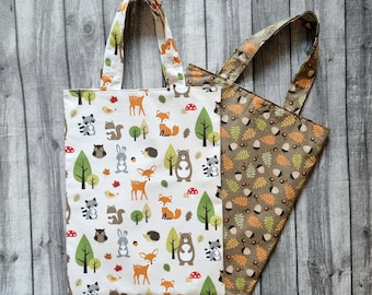 Shopping bag forest animals jute bag cotton bag acorns bag bag fox bear deer raccoon hedgehog leaves owl kindergarten vegan tote bag