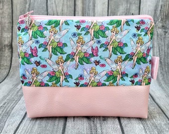 Cosmetic bag Tinkerbell fairy Peter Pan elf Disney cult pink pencil case toiletry bag Comic Items faux leather NEW Handmade make-up bag