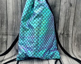 Backpack Mermaid green scales mermaid bag bag purple NEW bag jute bag faux leather with drawstring hologram shimmer fish scales