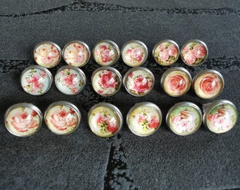 Ohrstecker Silber Vintage Rosen Rund Ohrringe mit Fassung Shabby Floral Dezent Accessoires Landhaus Stil Blumig Damenohrring tolle Farben
