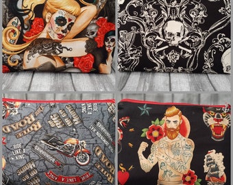 Wash bag in different designs Motorcycle Skull La Catrina Tattoo Men Women Road Shopper Roses Bones Flowers Toiletry Bag Black NEW