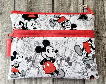 Make-up bag Mickey Mouse Minnie paper red white black pencil case Disney vaccination passport case faux leather case mask bag handmade gift idea