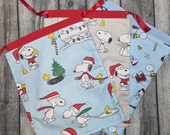 Gift Bag Snoopy Fabric Bag Sustainable Christmas Christmas Gifts Peanuts Drawstring Bag Blue Set Packaging Vegan Reusable