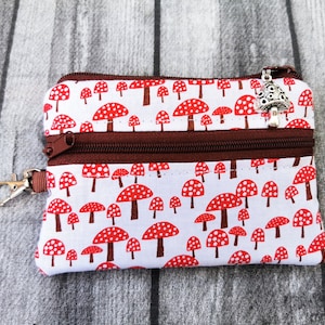 Estuche para llaves grande con diseño de setas amanita muscaria, color marrón, bosque, amor, naturaleza, estuche para llaves, nuevo estuche para lápices hecho a mano, idea de regalo, cuero artificial vegano